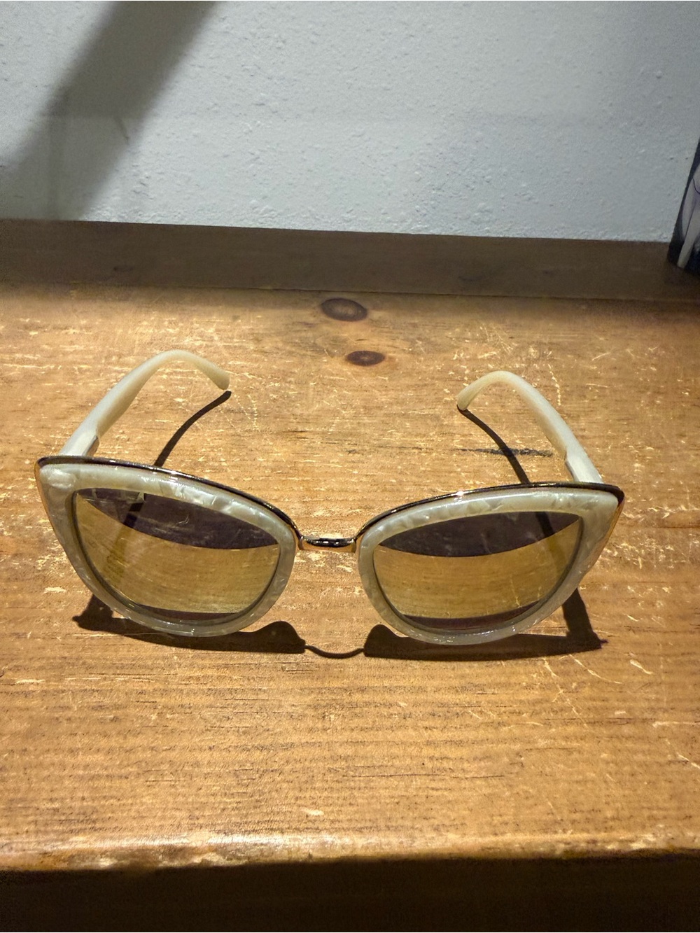 Quay Australia Pearl Frame Cat Eye Sunglasses with Gold Lenses